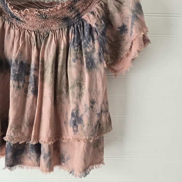 Blue Life Off The Shoulder Tie Dye Fray Edge Top Small Pink Gray Green - Picture 6 of 9